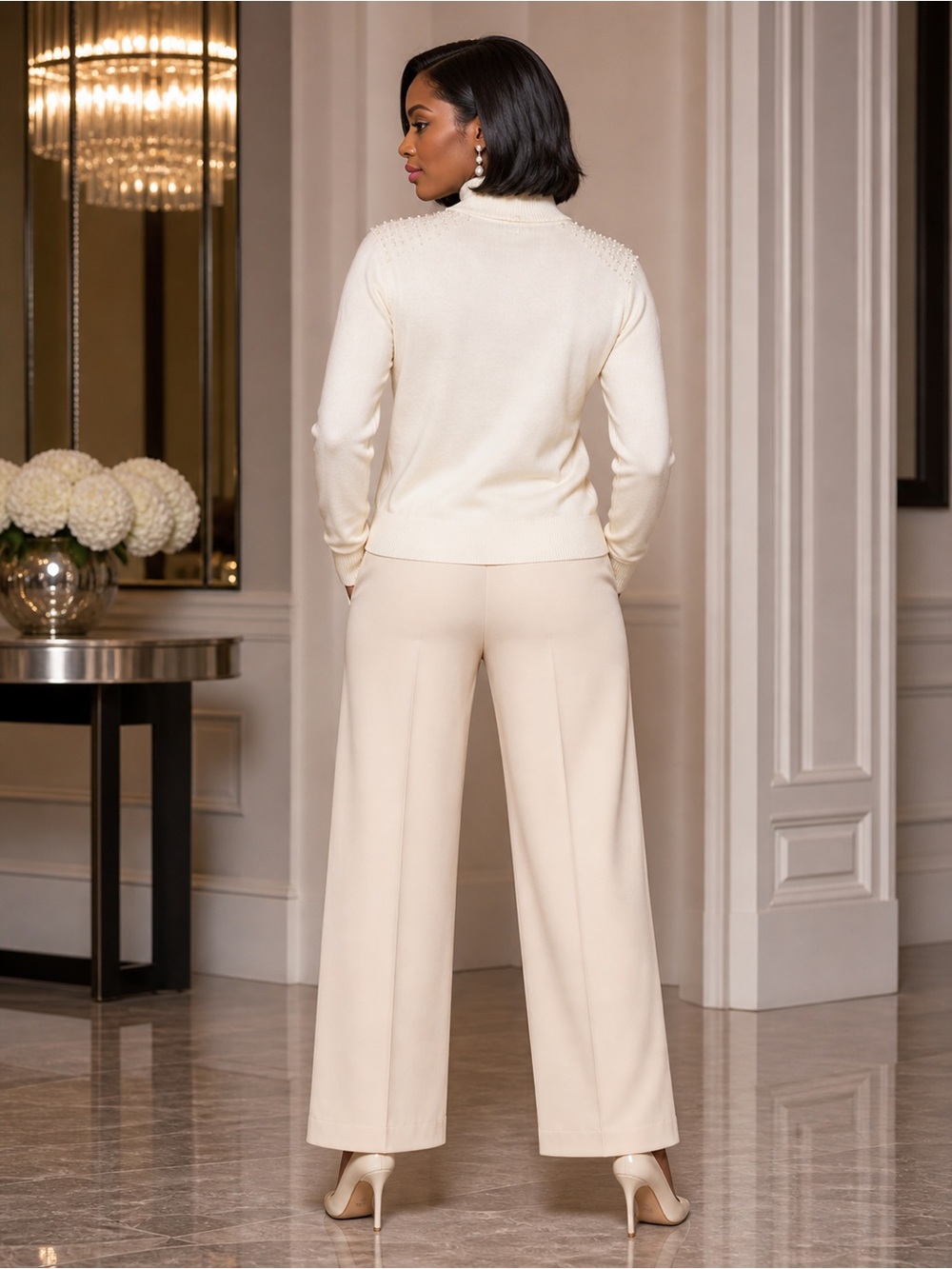 Dressbarn acrylic pearl embellished sweater with cream - Picture 2 of 7